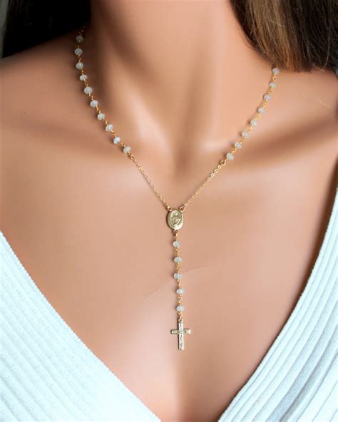 Rosary Necklace Moonstone Gemstones Womens 14kt Gold Filled Etsy