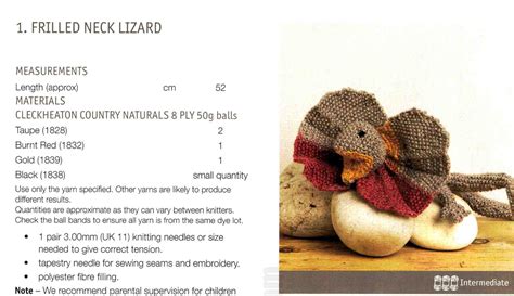 Frilled Neck Lizard Knitting Pattern Dk Ply Australian Soft Etsy