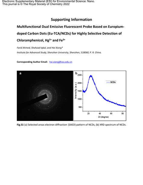 Pdf Multifunctional Dual Emissive Fluorescent Probe Based On Europium