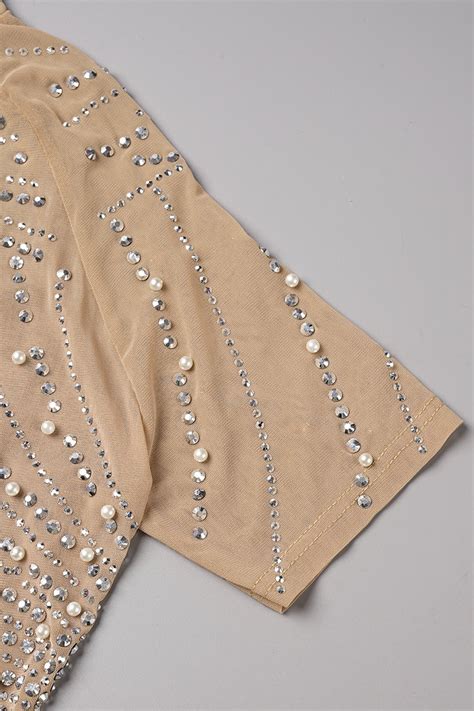 Wholesale Pink Sexy Patchwork Hot Drilling Tassel Beading Turtleneck Short Sleeve Dress Dresses