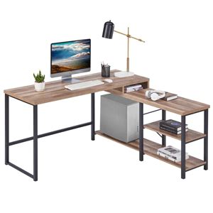 Bon Augure L Shaped Desk With Shelves Reversible Corner Computer Desk