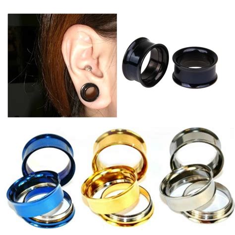 Pair Of Steel Ear Tunnels Plugs Ear Expander Punk Jewelry Flesh Gauge