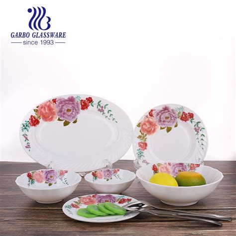 Flat Plate Stocks Dish Tableware Glass Dinnerware Set White Opal