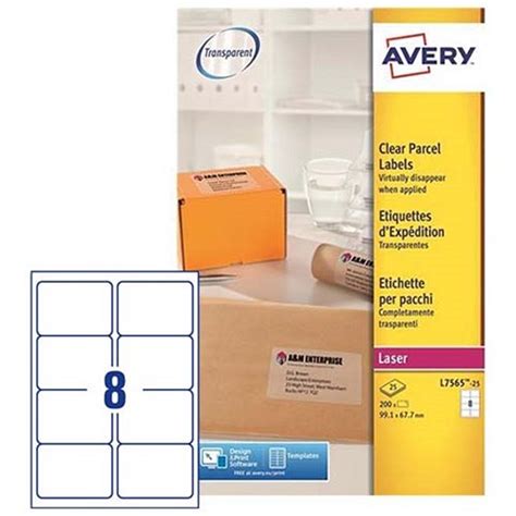 Avery Clear Laser Addressing Labels 8 Per Sheet 991x677mm L7565