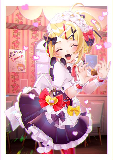 Safebooru 1girl Ahoge Bangs Black Skirt Blonde Hair Bow Chair Chocolate Closed Eyes Commentary