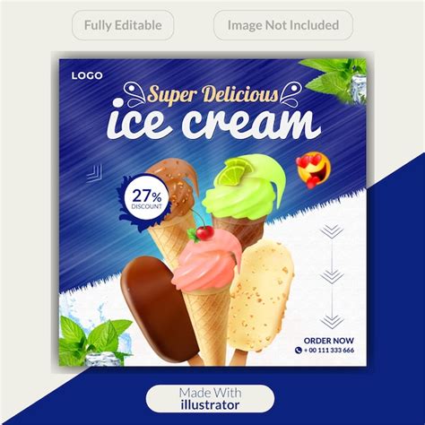 Premium Vector Delicious Ice Cream Social Media Banner Design Template