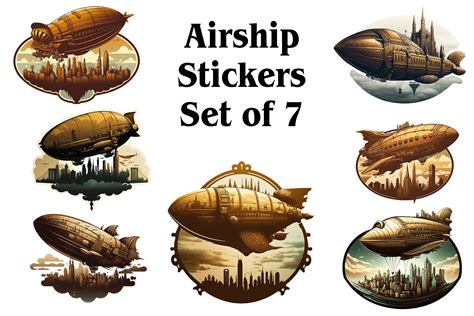 Steampunk Airship Sticker Designs Graphic By Alavays · Creative Fabrica