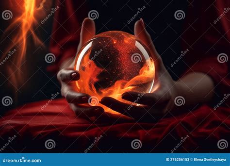 Fortune Teller Or Witch Hands And A Glowing Orange Magic Ball