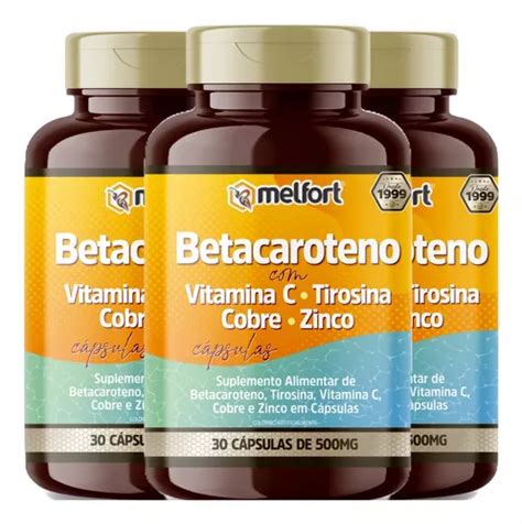 Betacaroteno Vitamina C Tirosina Zinco 90 Cápsulas Frete grátis