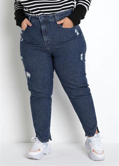 Calça Jeans Mom Jeans de Fendas Sawary Plus Size Sawary Jeans