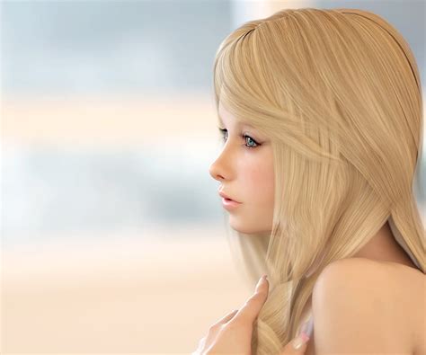 Hd Wallpaper Blonde Blue Eyes Women Render Cgi Face Beauty