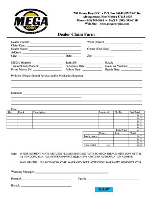 Fillable Online Dealer Claim Form Fax Email Print Pdffiller