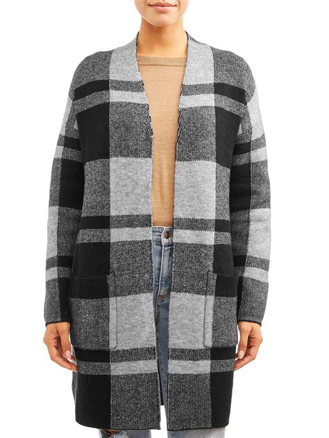 Time And Tru Women S Double Knit Plaid Cardigan