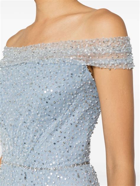 Jenny Packham Robe Longue Sirena Sequins Bleu Farfetch Fr