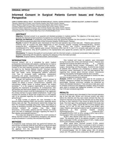 PDF Informed Consent In Surgical Patients Current Issues And Future