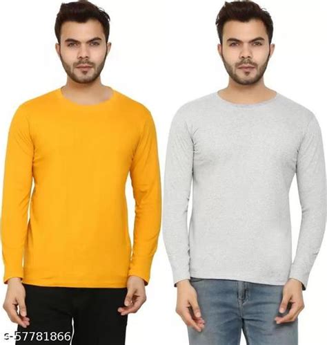 Round Neck Plain Full Sleeve T Shirt For Men Combo Pack Of 2