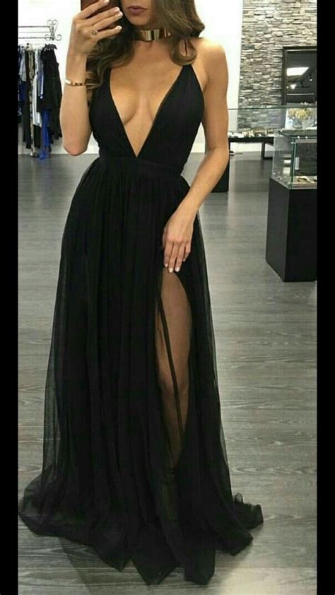 Sp1754 Sexy Black Tulle Prom Dresses V Neck Halter Long Evening Dress