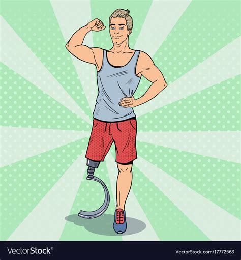 Pop Art Disabled Sportsman With Prosthesis Vector Image