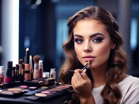 Premium Psd Makeup Artist Applying Professional Make Up To Beautiful