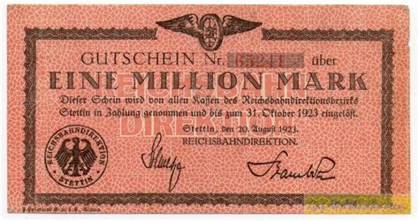 Stettin Reichsbahndirektion 1 Mio Wz Hakenmäander Hochinflation