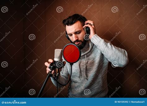 Male Singer Recording A Song In Music Studio Stock Photo Image Of