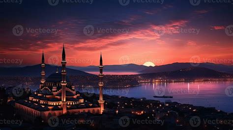 Night View From Above Of Istanbul With The S Leymaniye Mosque