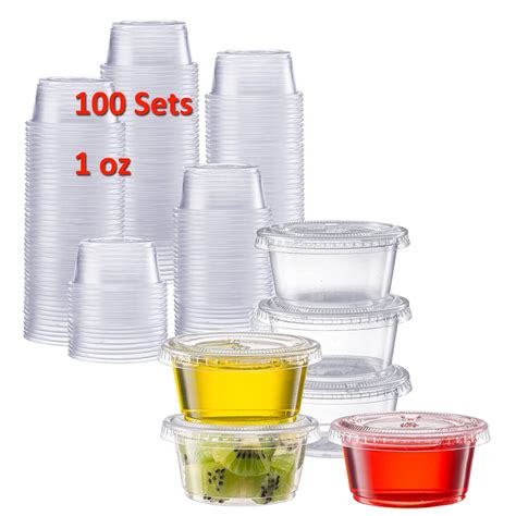 100 Sets 1 Oz Small Plastic Containers With Lids Jello Shot Cups