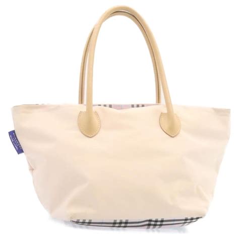 Burberry Blue Label Nova Check Tote Bag Nylon Beige Pink Auth Ki Ref