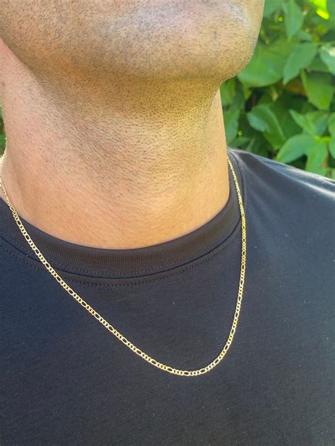 18k Mens Gold Figaro Chain 25mm Gold Chain Waterproof Etsy Canada