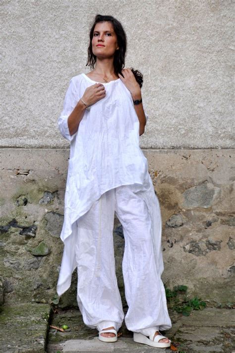 Women Set Of Tunic And Pants White Linen Pants Plus Size | Etsy Linen ...