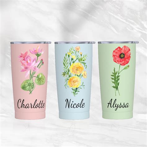 Gobelet Aquarelle Personnalis Avec Fleur De Naissance Gobelet Avec