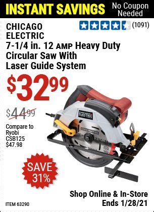 Chicago Electric In Circular Saw With Laser Guide System