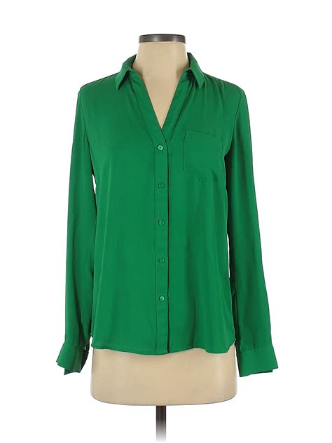 The Limited 100 Polyester Solid Green Long Sleeve Blouse Size S 87