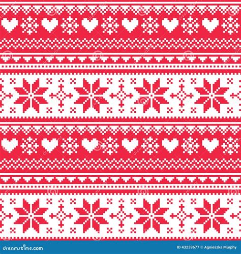 Nordic Seamless Knitted Christmas Red Heart Pattern Stock Illustration ...