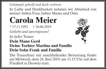 Traueranzeigen Von Carola Meier Trauer Anzeigen De