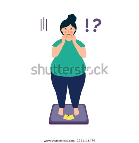 Overweight Woman Standing On Body Scale Stock Vector Royalty Free