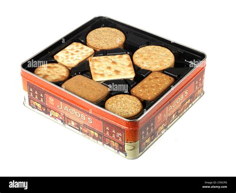 Tin Of Branded Jacob S Crackers Or Biscuit Selection Isolated Against