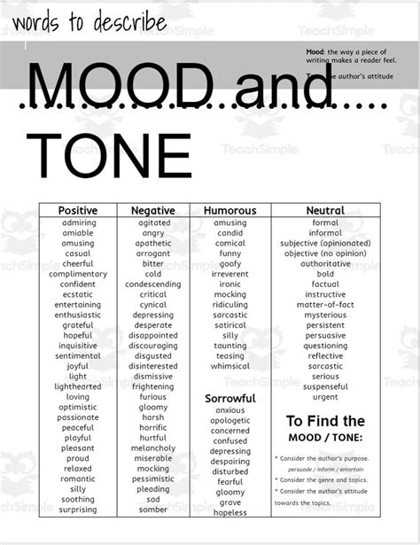 Words to Describe Mood and Tone by Teach Simple