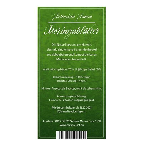 Artemisia annua Beifuß mit Moringa Organic Art 20 Btl immun