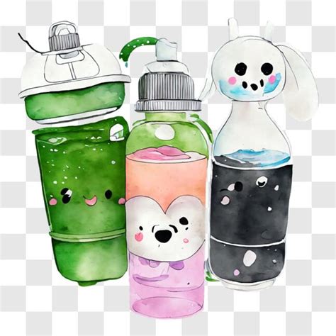 Download Colorful Water Bottles with Cute Animal Characters PNG Online ...