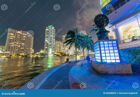 Streets And Buildings Of Downtown Miami At Night Stock Image Image Of