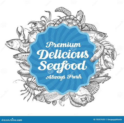 Vector Seafood Restaurant Menu Illustration Sketch Banner Stock Vector