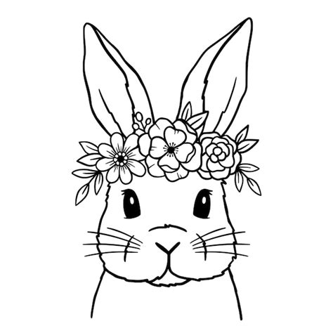 Premium Vector Cute Rabbit Line Art Bunny With Flower Crown Easter