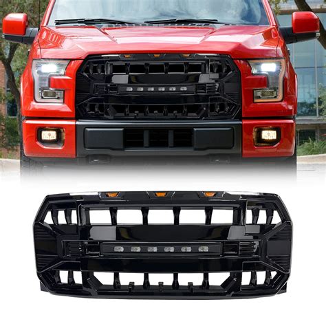 2015 2017 Ford F150 Armor Grille Woff Road Lights Glossy Black Am