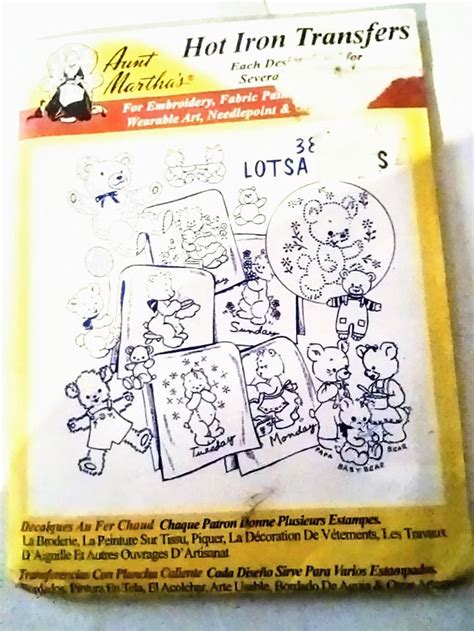 3809 Lotsa Bears Quilt Spread Aunt Martha S Hot Iron Transfer Unused Etsy Embroidery