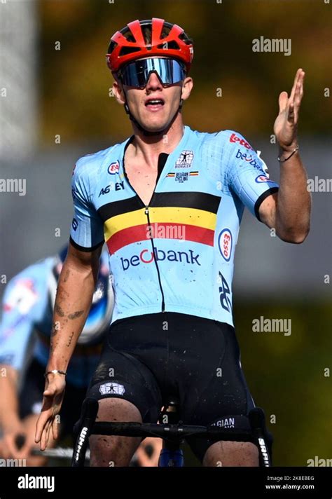 Belgian Thibau Nys Celebrates As He Crosses The Finish Line To Win The Mens U23 Race At The