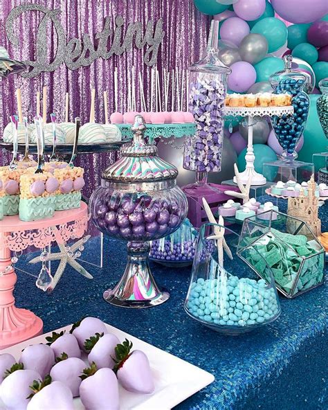 Mermaid Candy Table In 2020 Mermaid Theme Birthday Party Mermaid