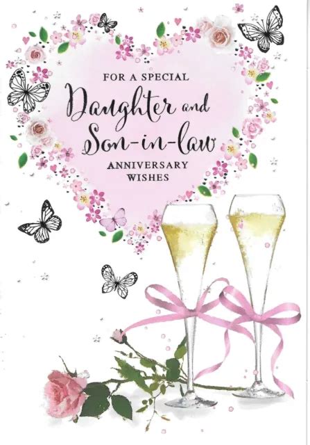 Daughter And Son In Law Anniversary Greeting Card 7x5 Champagne And