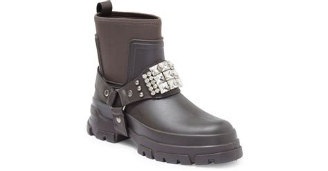 Karl Lagerfeld Rylie Crystal Studded Lug Boot In Gray Lyst