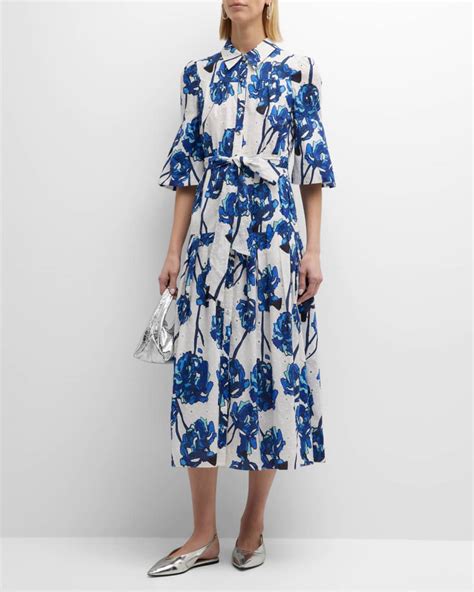 Diane Von Furstenberg Aveena Bell Sleeve Floral Print Eyelet Dress